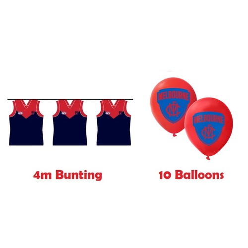 Melbourne Demons AFL Bunting Flags 4m & 10 Balloons Birthday Party Pack