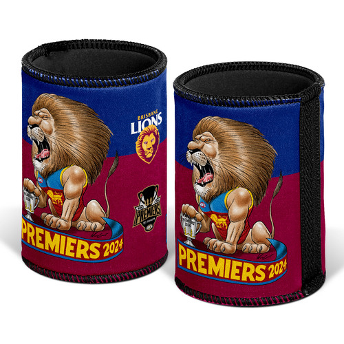 Brisbane Lions AFL 2024 Premiers Caricature Stubby Holder Can Cooler P1!