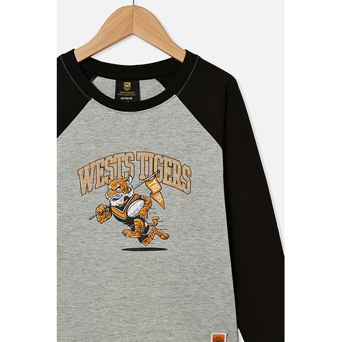 Wests Tigers NRL 2021 Cotton On Raglan LS Top Kids Sizes 1yrs-10yrs!