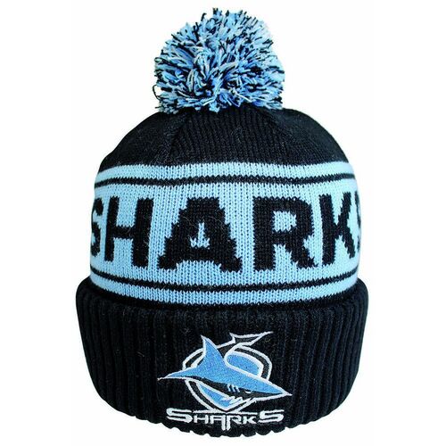 Cronulla Sharks NRL Embroidered Striker Pom Pom Beanie!