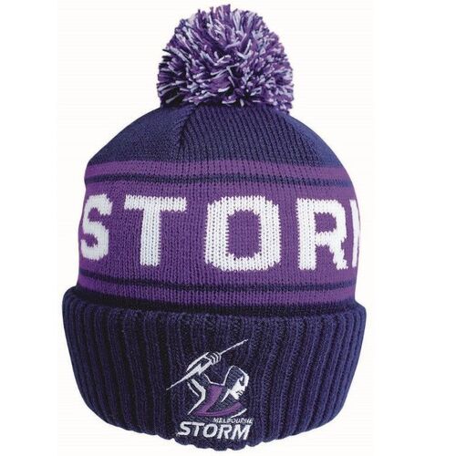 Melbourne Storm NRL Embroidered Striker Pom Pom Beanie!