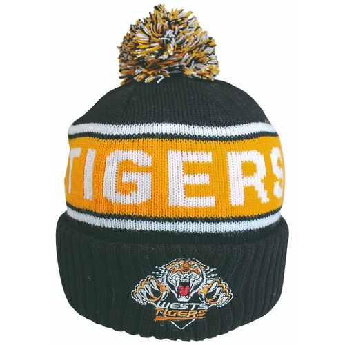 Wests Tigers NRL Embroidered Striker Pom Pom Beanie!