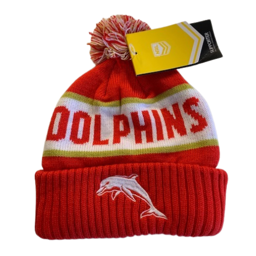 The Dolphins NRL Embroidered Striker Pom Pom Beanie!