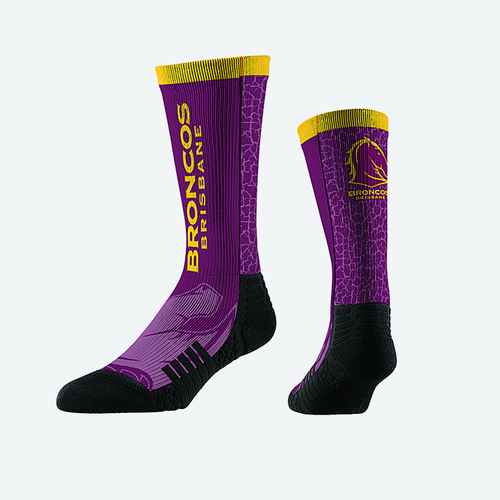 Brisbane Broncos NRL Strideline  Wordmark Socks Adults Size 8-13!