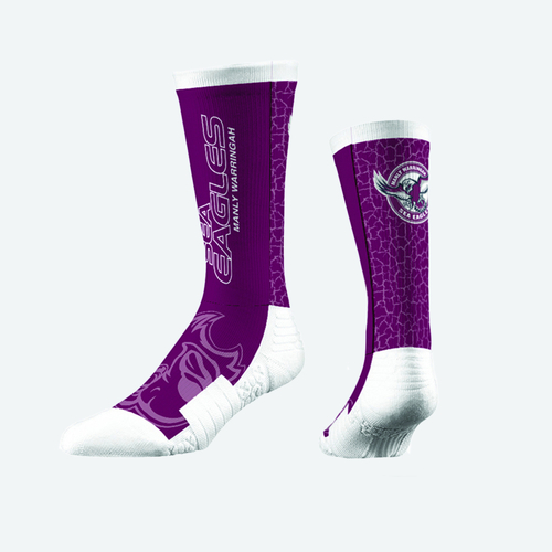 Manly Sea Eagles NRL Strideline Wordmark Socks Adults Size 8-13!