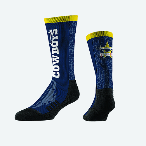 NQ Cowboys NRL Strideline Wordmark Socks Adults Size 8-13!