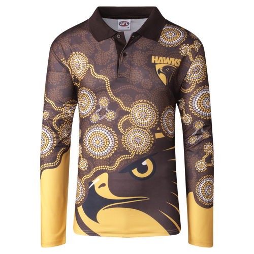Hawthorn Hawks AFL 2022 Playcorp Indigenous LS Polo Shirt Sizes S-3XL! W22