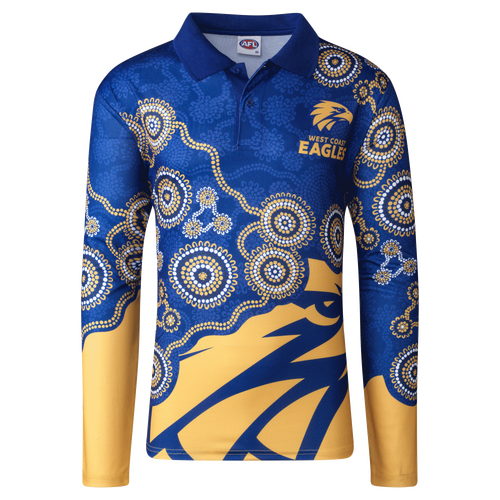 West Coast Eagles AFL 2022 Playcorp Indigenous LS Polo Shirt Sizes S-3XL! W22