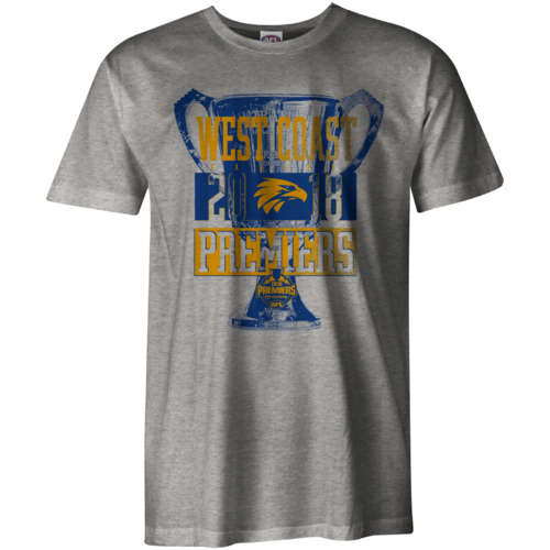 West Coast Eagles 2018 AFL Premiers Grey Tee Shirt Adults Sizes S-2XL *In Stock*