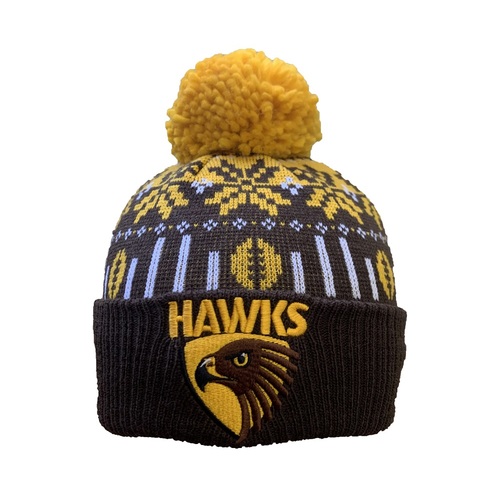 Hawthorn Hawks Official AFL Adults Snowflake Beanie Mens Ladies Winter Hawthorn Hawks Official AFL Adults Snowflake Beanie Mens Ladies Winter