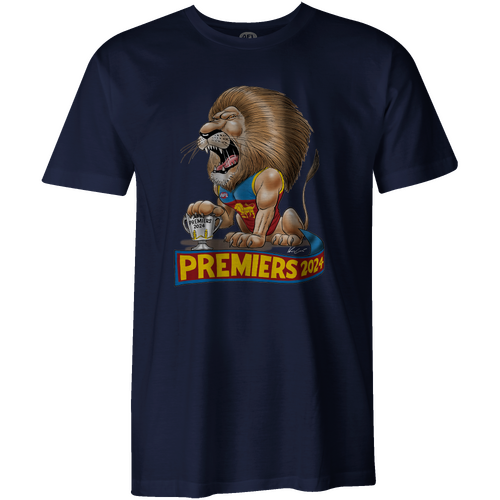 Brisbane Lions 2024 AFL Premiers Mark Knight Shirt Sizes S-3XL In Stock!
