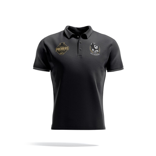 Collingwood Magpies AFL 2023 Premiers Black/Gold Polo Shirt Sizes S-3XL! In Stock