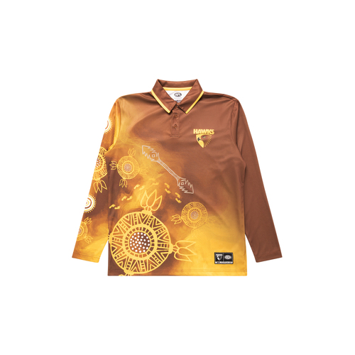 Hawthorn Hawks AFL 2023 Indigenous L/S Training Polo Sizes S-5XL!