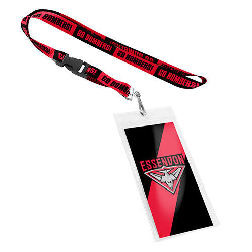 Official AFL Essendon Bombers Keyring Neck Lanyard with Card Pocket Sleeve