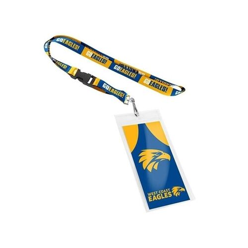 Official AFL West Coast Eagles Keyring Neck Lanyard with Card Pocket Sleeve