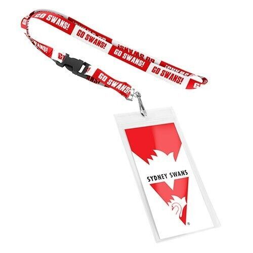 Official AFL Sydney Swans Keyring Neck Lanyard with Card Pocket Sleeve (NEW LOGO