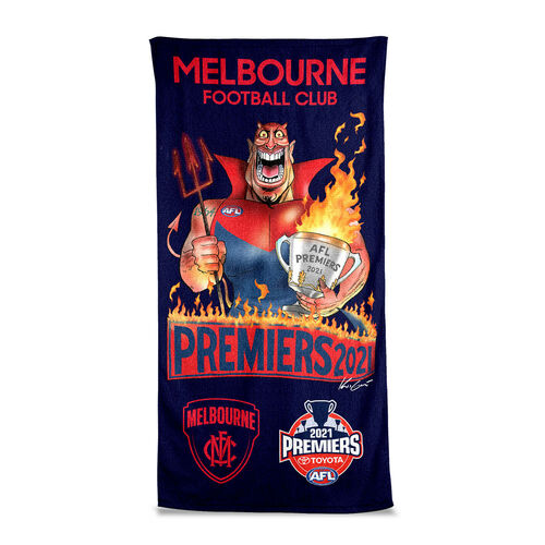 Melbourne Demons AFL Premiers 2021 Caricature Beach Towel + FREE EXPRESS POST