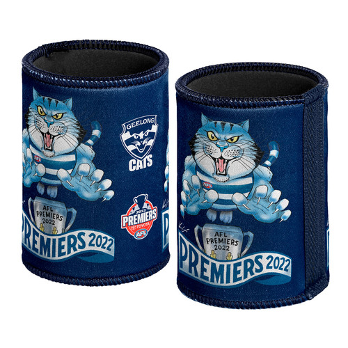 Geelong Cats AFL Premiers 2022 Caricature Stubby Holder Can Cooler P1 *IN STOCK*
