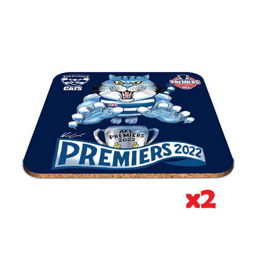 Geelong Cats AFL Premiers 2022 Caricature Drink Coasters P1 (2 Pack) *IN STOCK*