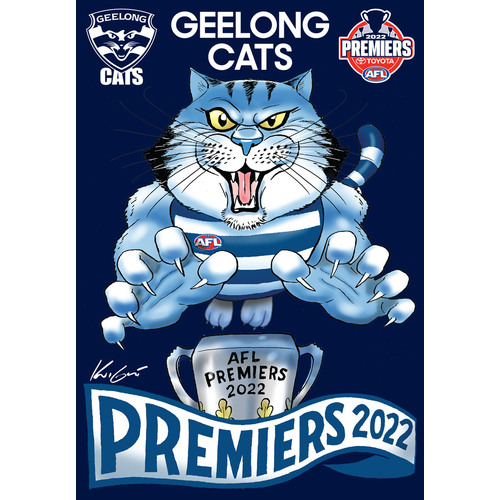 Geelong Cats AFL Premiers 2022 Caricature A6 Decal Sticker P1 *IN STOCK*