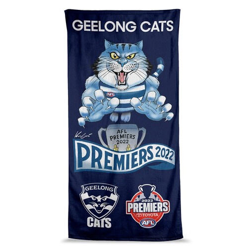 Geelong Cats AFL Premiers 2022 Caricature Gym Bath Beach Towel P2