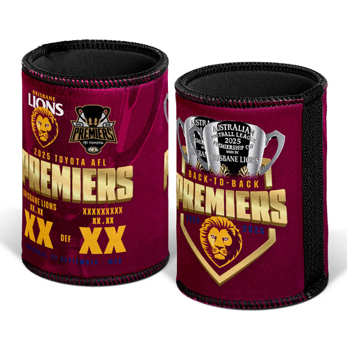 Lions AFL 2025 Premiers Trophy Score Stubby Holder Can Cooler P1! PRESALE!