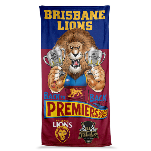 Brisbane Lions AFL 2025 Premiers Caricature Beach Towel P2! PRESALE!