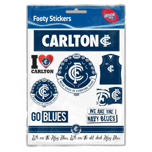 Carlton Blues Official AFL Footy Stickers Sticker Sheet Pack