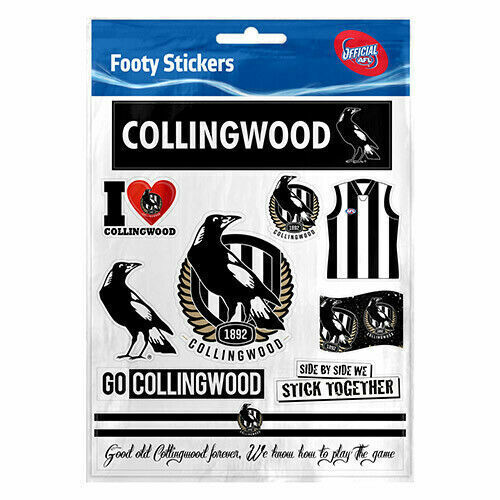 Official AFL Collingwood Magpies Footy Stickers Sticker Sheet Pack