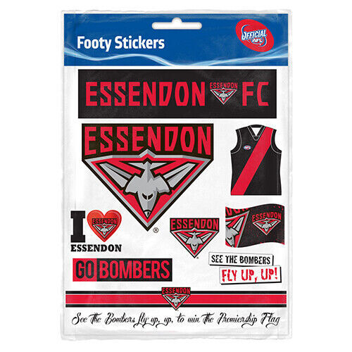 Official AFL Essendon Bombers Footy Stickers Sticker Sheet Pack