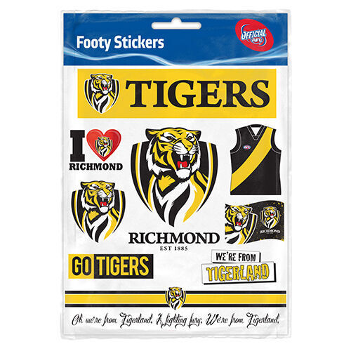 Official AFL Richmond Tigers Footy Stickers Sticker Sheet Pack