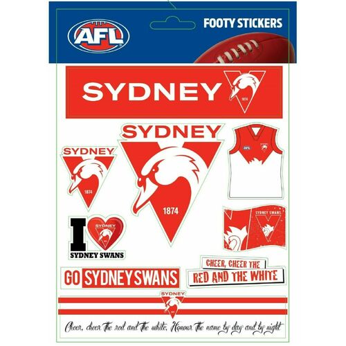 Official AFL Sydney Swans Footy Stickers Sticker Sheet Pack