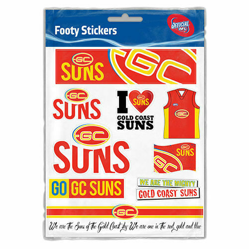 Gold Coast Suns Official AFL Footy Stickers Sticker Sheet Pack