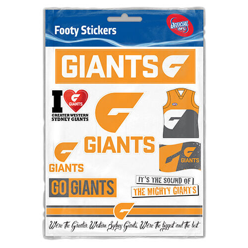 Official AFL Greater Western Sydney Giants Footy Stickers Sticker Sheet Pack