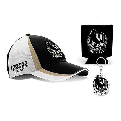 Collingwood Magpies AFL 2021 Cap Hat Can Cooler Keyring Key Chain Gift Set