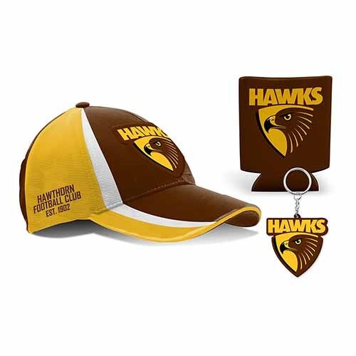 Hawthorn Hawks AFL Cap Hat Can Cooler Keyring Key Chain Gift Set