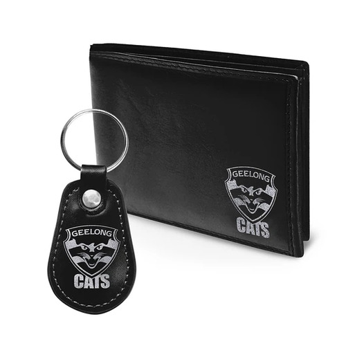 Official AFL Geelong Cats Wallet + Keychain Keyring Gift Set Pack