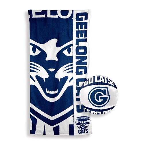 Geelong Cats AFL Bath Pool Beach Towel and Inflatable Beach Ball Pack