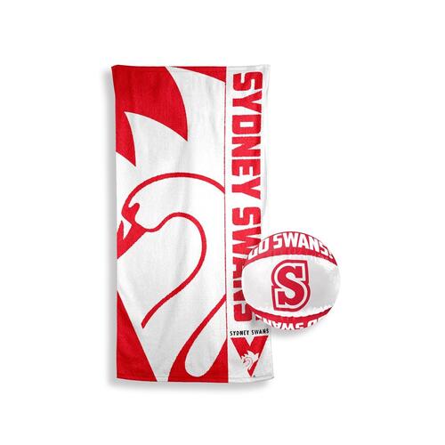 Sydney Swans AFL Bath Pool Beach Towel and Inflatable Beach Ball Pack