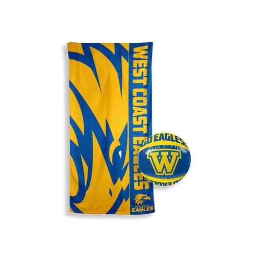 West Coast Eagles AFL Bath Pool Beach Towel and Inflatable Beach Ball Pack