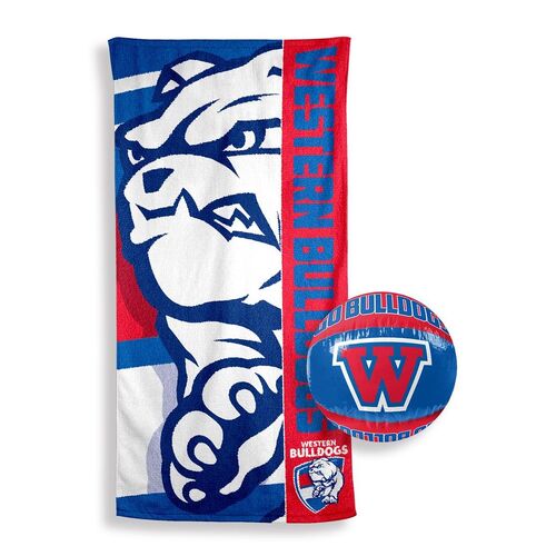 Western Bulldogs AFL Bath Pool Beach Towel and Inflatable Beach Ball Pack