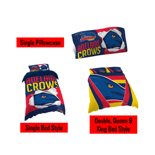 Adelaide Crows AFL Pillow Quilt Cover Set: Single, Double, Queen & King Bed