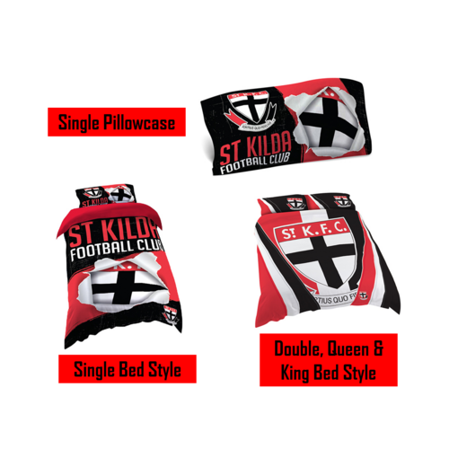 St Kilda Saints AFL Pillow Quilt Cover Set: Single, Double, Queen & King Bed