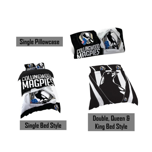 Collingwood Magpies AFL Pillow Quilt Cover Set: Single, Double, Queen & King Bed