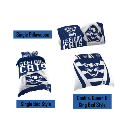 Geelong Cats AFL Pillow Quilt Cover Set: Single, Double, Queen & King Bed