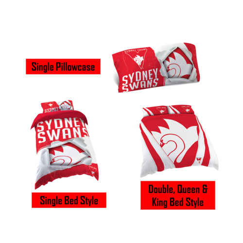 Sydney Swans AFL Pillow Quilt Cover Set: Single, Double, Queen & King Bed