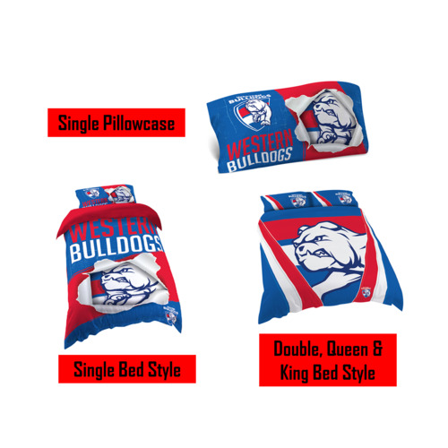 Western Bulldogs AFL Pillow Quilt Cover Set: Single, Double, Queen & King Bed