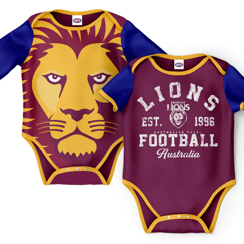 Brisbane Lions AFL Two Piece Baby Infant Bodysuit Gift Set Sizes 000-1!