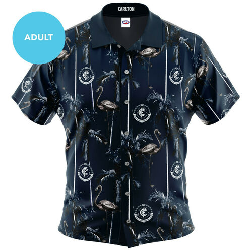 Carlton Blues AFL 2020 Hawaiian Button Up Polo T Shirt Sizes S-5XL