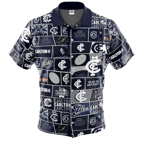 Carlton Blues AFL Fanatic Button Up Shirt Polo Sizes S-5XL!